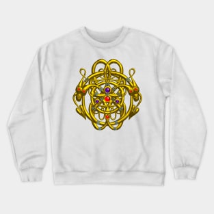 TWIN DRAGONS Gold Celtic Knots with Gemstones Fantasy Jewel Crewneck Sweatshirt